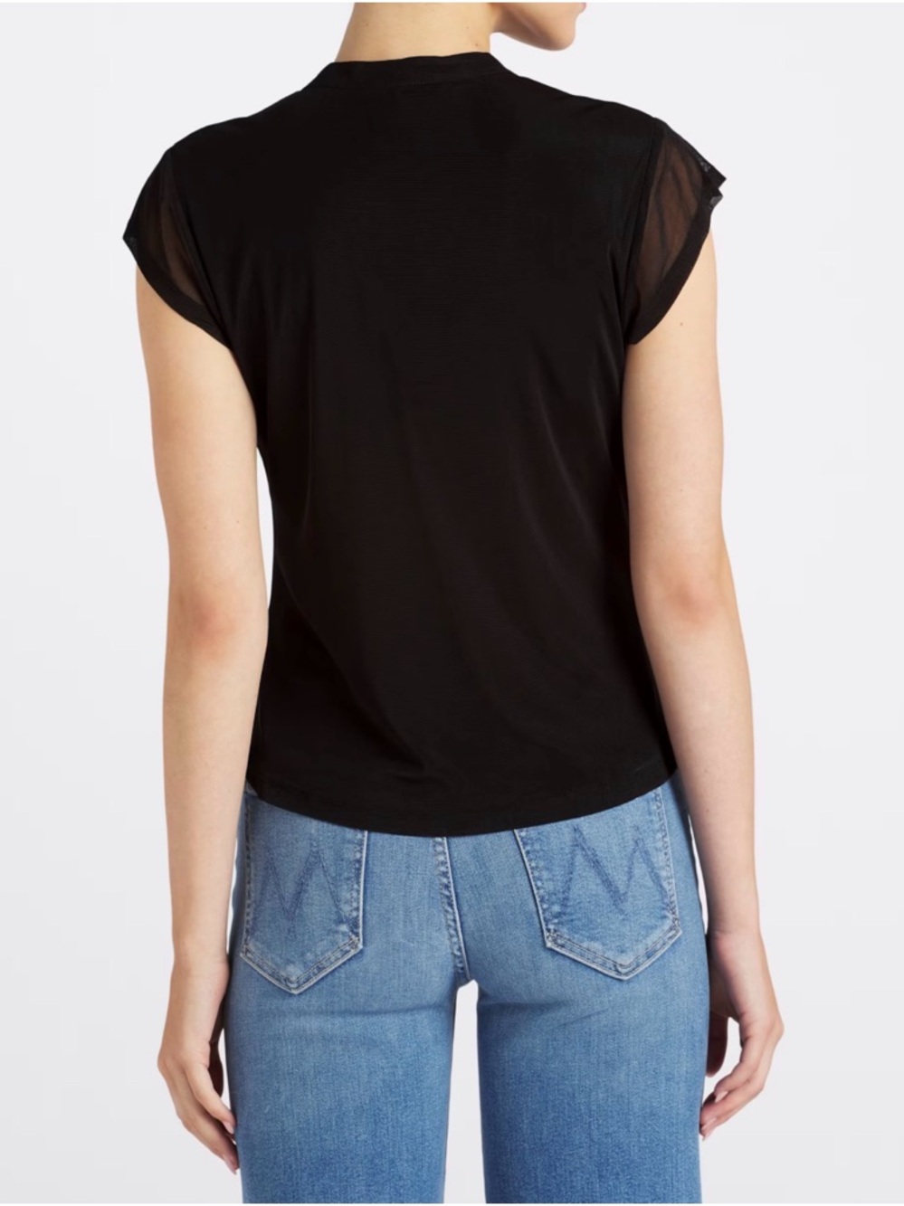 LES SEREIN Rylee Button-Front Mesh Sleeve Top - Black - Picture 2 of 3